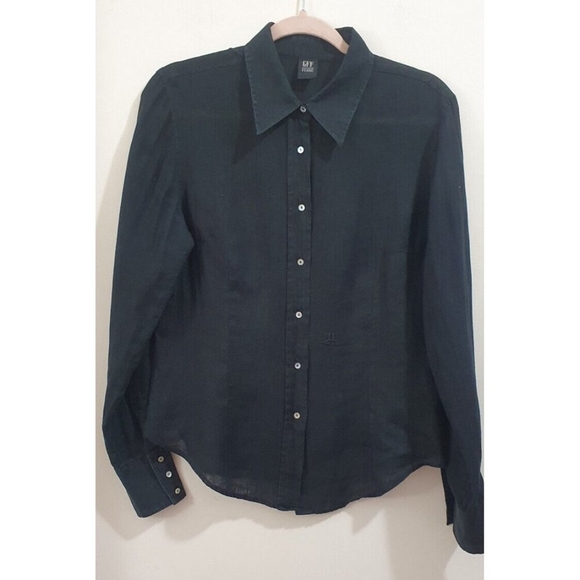 Gianfranco Ferre Vintage Black Shirt, 100% lino Long Sleeves Button Blouse - Picture 2 of 15